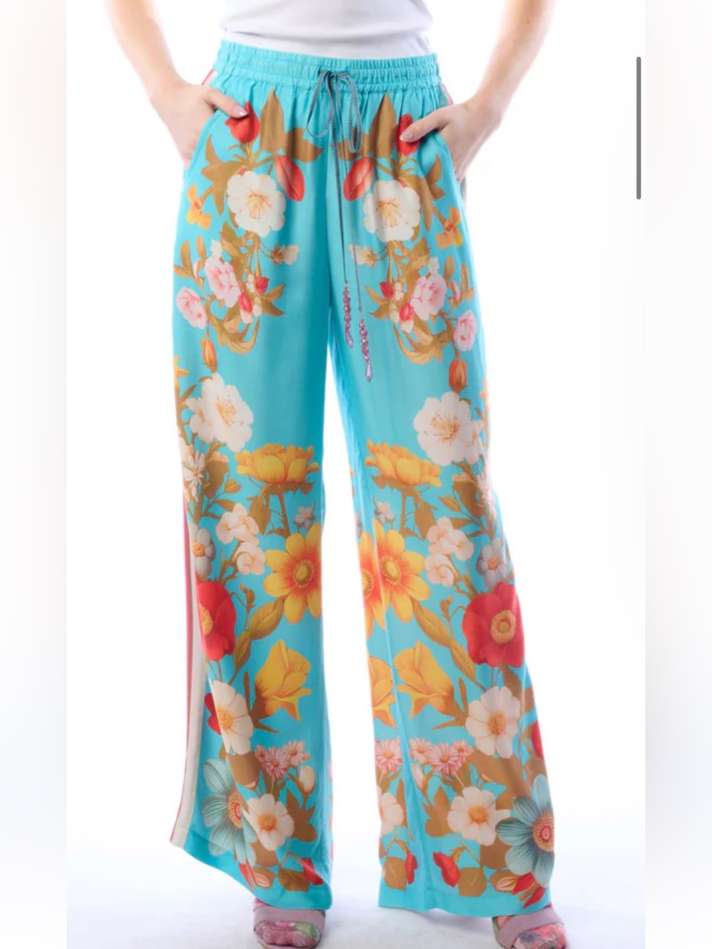 NWT Aratta Silent Journey- Floral Garden Pants Faded Aqua Floral